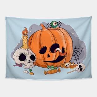 Flat halloween pumpkin Tapestry