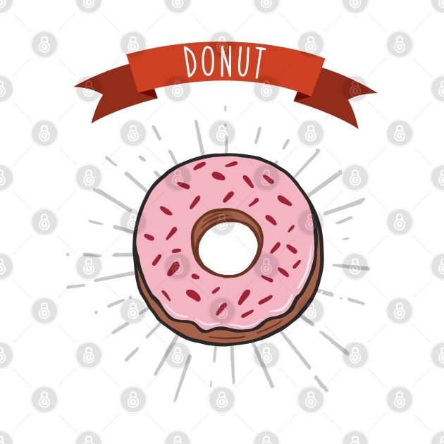 Donut color vintage illustration. Drawing in cartoon style. Food illustration by Var Space