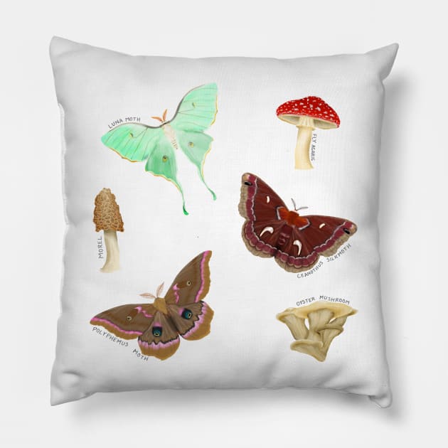 Mushrooms and Moths Pillow by FernheartDesign