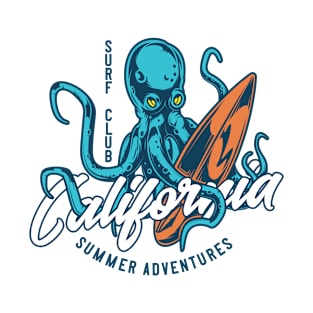 Octopus on Surfing Board - Summer Adventure T-Shirt
