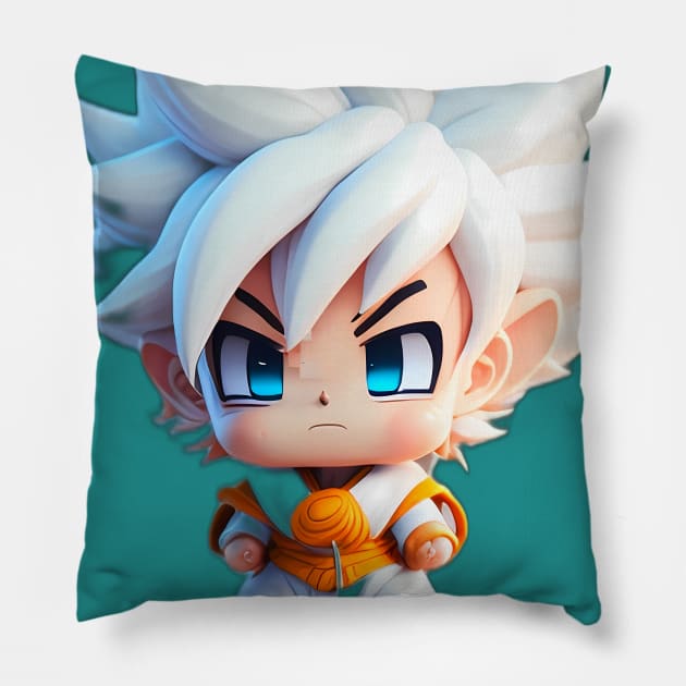 Ultra instinct white hair goku style martial artist miniature Pillow by Miniunstube