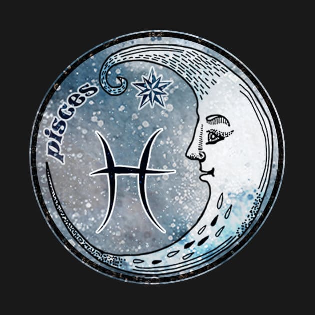 Pisces Moon Sign Astrology Zodiac Symbol Stars and Crescent Moon by graphicbombdesigns