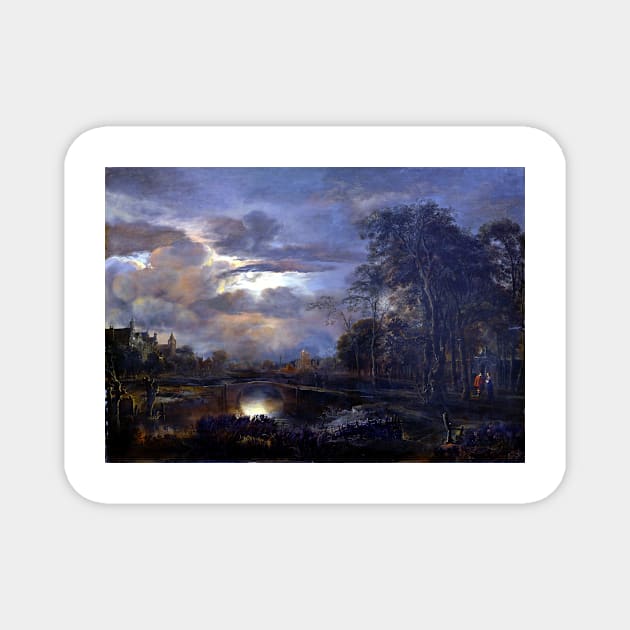 Aert van der Neer Moonlit Landscape with Bridge Magnet by pdpress