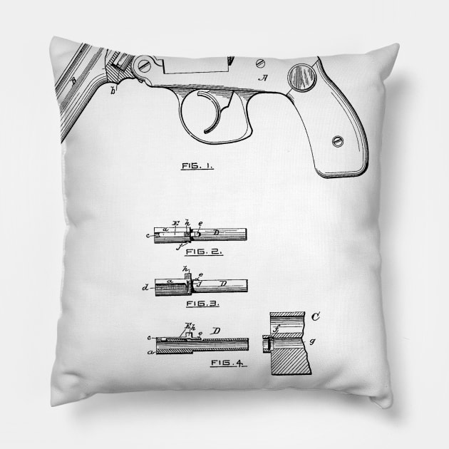 Revolving Firearm Vintage Patent Hand Drawing Pillow by TheYoungDesigns