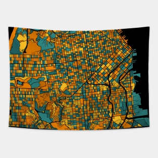 San Francisco Map Pattern in Orange & Teal Tapestry