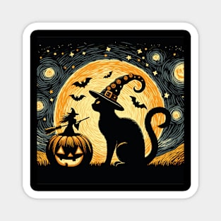 Halloween Van Gogh Starry Night Cat Magnet