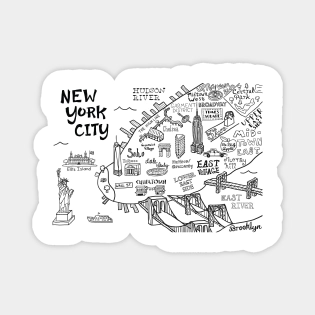 New York City Illustrated Map Magnet by Claire Lordon