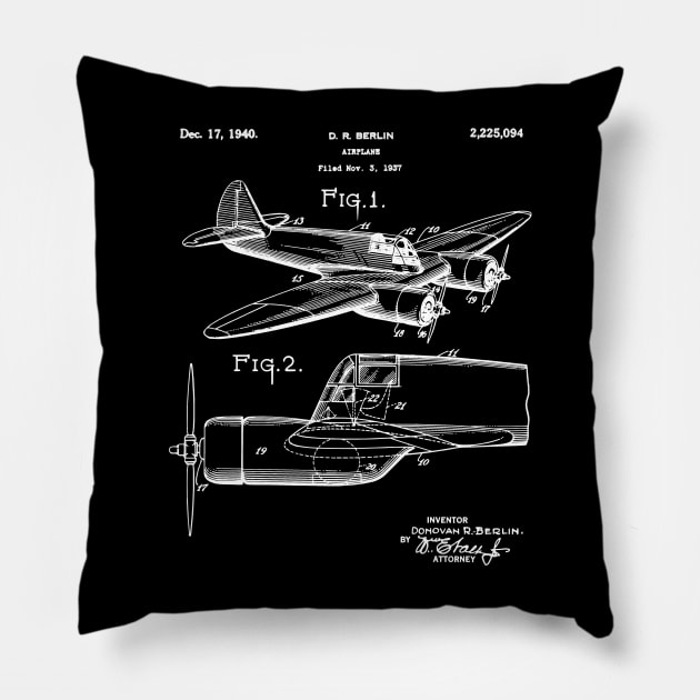 Vintage Airplane WWII Blueprint Patent Aviation History Airplane World War II Pillow by Yesteeyear