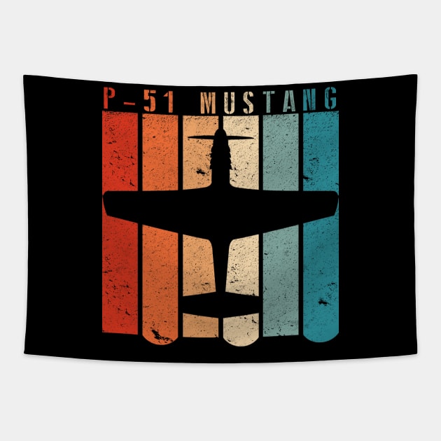 P-51 Mustang WWII Fighter Airplane Retro Colors Design Tapestry by DesignedForFlight