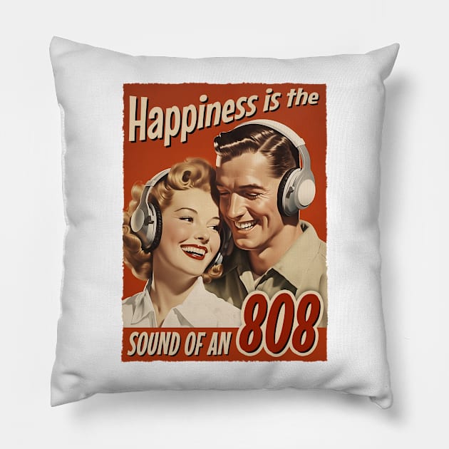 Happiness is the sound of an 808 - Retro Vintage Kick and Bass Pillow by Dazed Pig