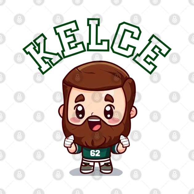 Jason Kelce Kawaii Philadelphia Eagles (Green Text) by Curious Sausage