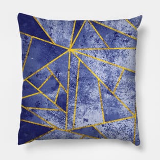 Steel Blue and Gold Geometric Mosaic Pillow