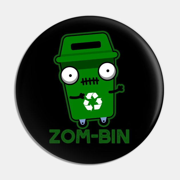 Zom-bin Cute Halloween Zombie Trash Bin Pun Pin by punnybone