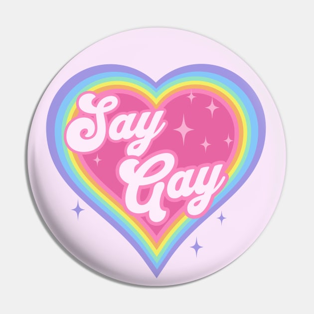 Say Gay Kids Retro Rainbow Heart LGBTQ Kawaii Cute Gay Pride Pin by PUFFYP