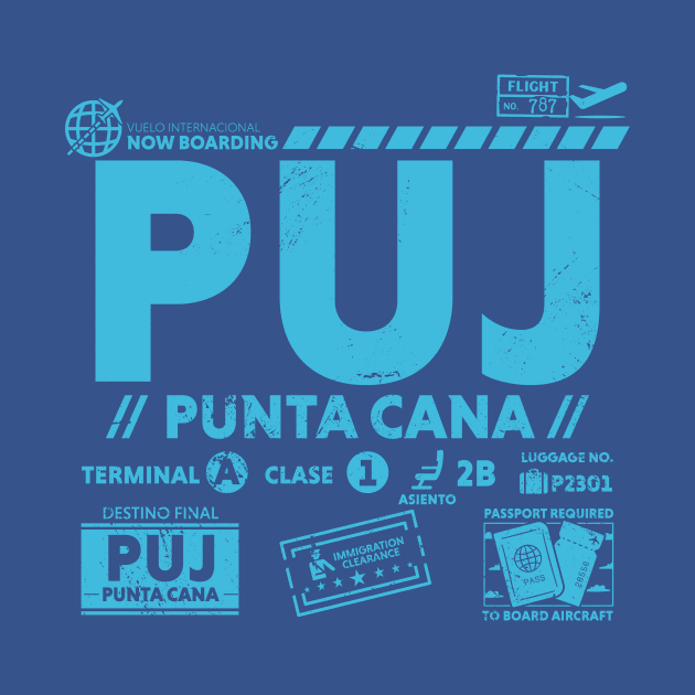 Vintage Punta Cana PUJ Airport Code Travel Day Retro Travel Tag Dominican Republic by Now Boarding