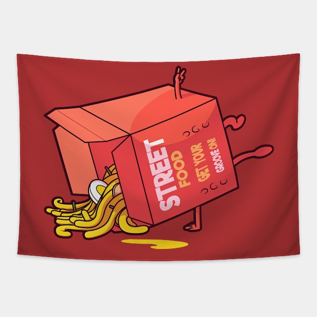 Breakdancing Takeout Box // Funny Street Food Cartoon Tapestry by SLAG_Creative