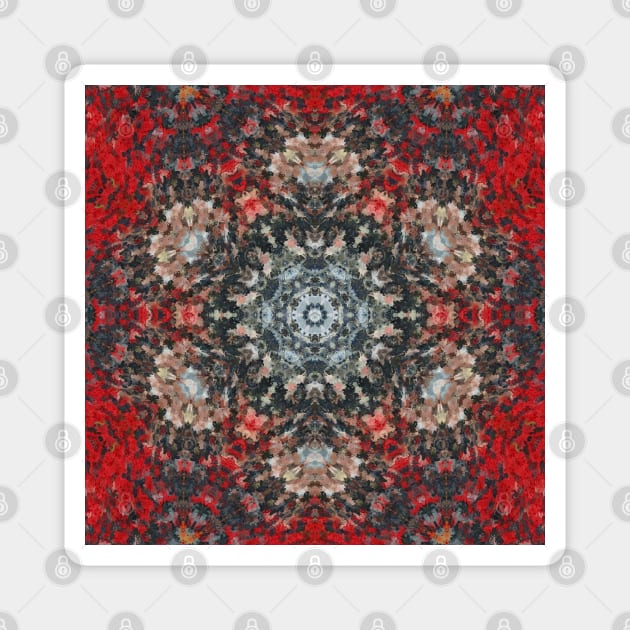 Digital Mandala Red and White Magnet by WormholeOrbital