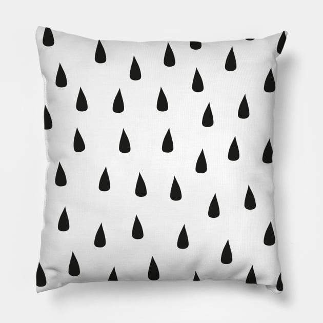 Scandinavian design black and white rain drops Pillow by GULSENGUNEL