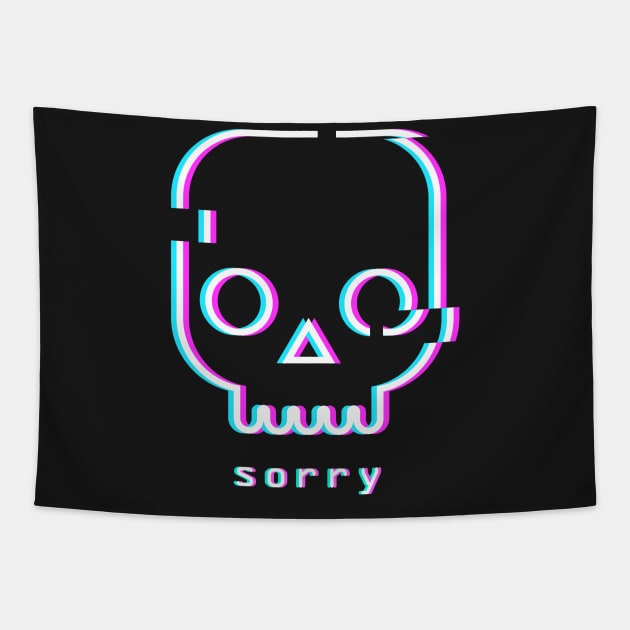 Sorry - Glitch Vaporwave Skull Tapestry by MeatMan