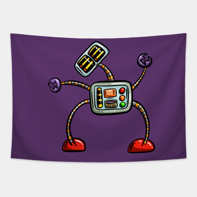 Cute Cartoon Robot Design Sci-fi Character Bendy Tapestry by Squeeb Creative