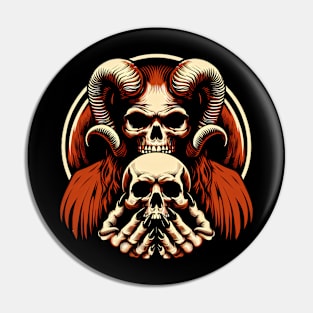 Demon Holding Skull - Retro Devil Design Pin