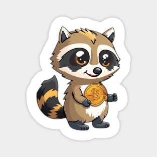 Cute Raccoon with Bitcoin Coin - Cartoon Style Magnet