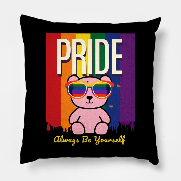 LGBTQ Rainbow Flag Gay Pride Shirt Bear Awareness Ally Men Pillow by Dezinesbyem Designs