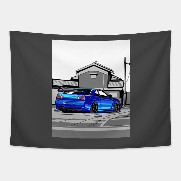 NISSAN skyline r34 gtr godzilla jdm japan paul walker fast and furious Tapestry by ASAKDESIGNS