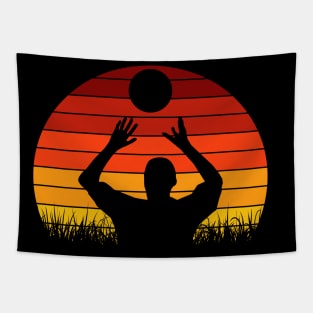 Travel back in time with beach volleyball - Retro Sunsets shirt featuring a player! Tapestry