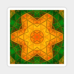 Mosaic Mandala Flower Green and Yellow Magnet