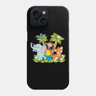 Jungle with Palm Tree, Elephant, Monkey, Parrot, Tiger and Ice Cream Phone Case