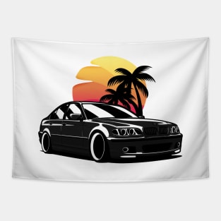 Black E46 Classic Sedan Sunset Tapestry