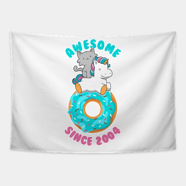 Donut Kitten Unicorn Awesome since 2004 Tapestry by cecatto1994