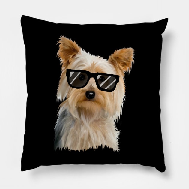 Yorkshire Terrier with sunglasses Pillow by Kenzellshop