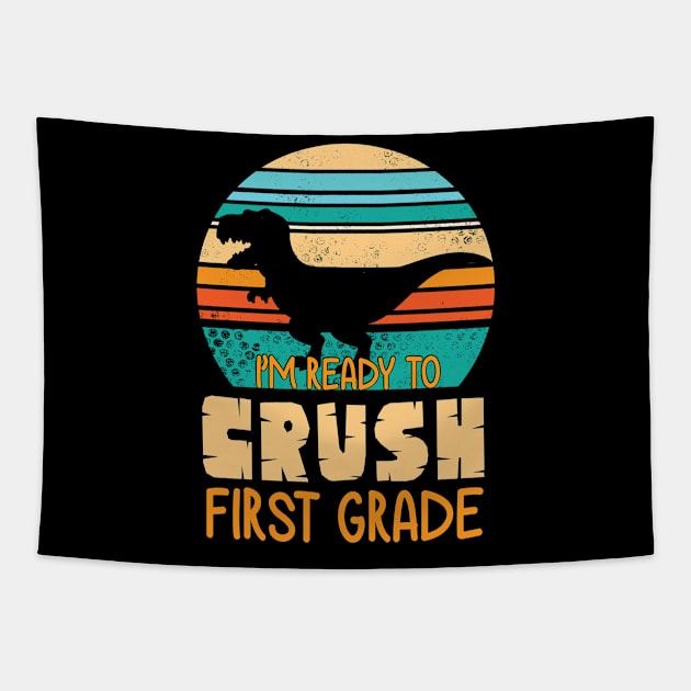 Dinosaur Student Back School I'm Ready To Crush First Grade Tapestry by bakhanh123