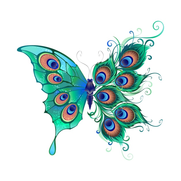 Butterfly with Green Peacock Feathers by Blackmoon9