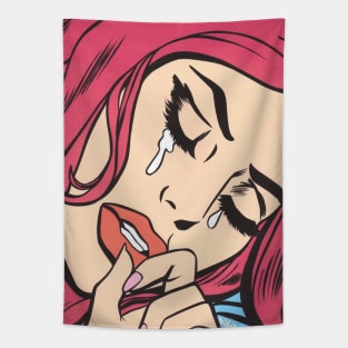 Hot Pink Crying Comic Girl Tapestry