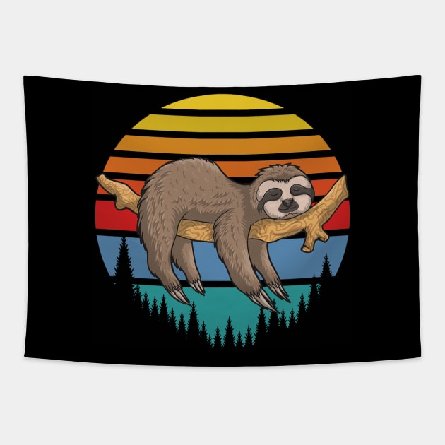 Retro Sunset Sleeping Sloth Tapestry by puffstuff