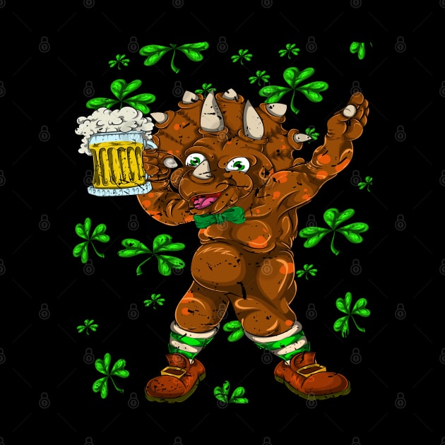 Dinosaur Triceratops Drinking Beer Vintage Shamrock Saint Patricks Day by ShirtsShirtsndmoreShirts