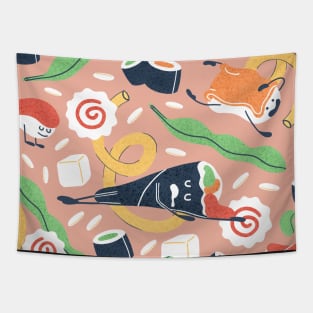 Funny Sushi Pattern Tapestry