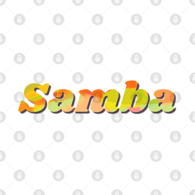 Samba lettering in orange yellow on green background by Bailamor