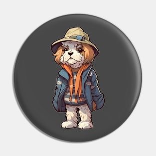 A cute dog wearing street fashion Pin