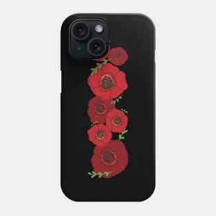 Red and black poppies with green stems Phone Case