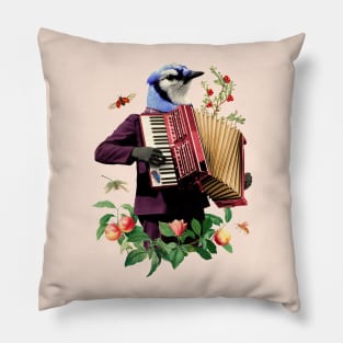 Blue birth with fancy suit playing the accordion funny Pillow