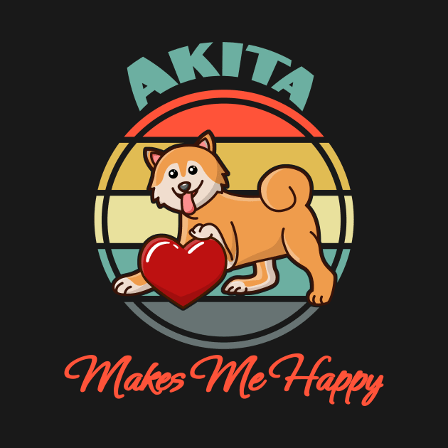 Akita Inu Makes Me Happy Dog puppy Lover Cute Sunser Retro by Meteor77