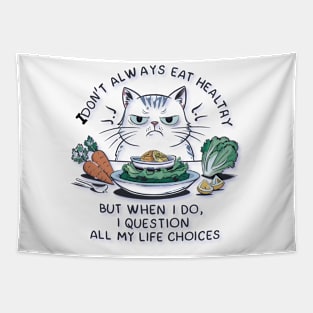 Funny cat eat healthy food Tapestry