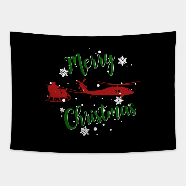 UH-60 Blackhawk Pulling Santa Merry Christmas Tapestry by Aviation Designs