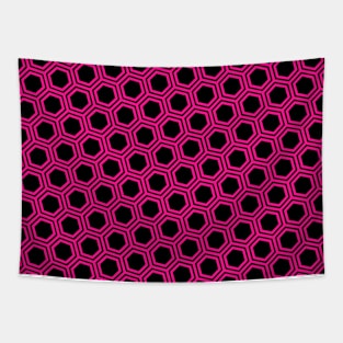 Pattern hexagonal pink on black background Tapestry