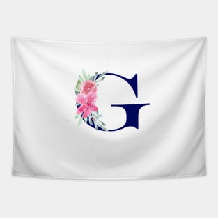 Watercolor Floral Letter G in Navy Tapestry