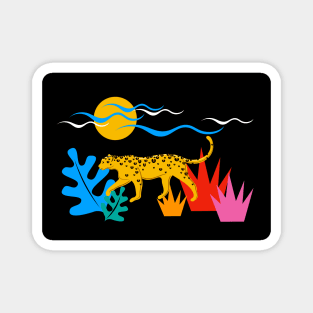 Walking Leopard Illustration ( black background ) Magnet